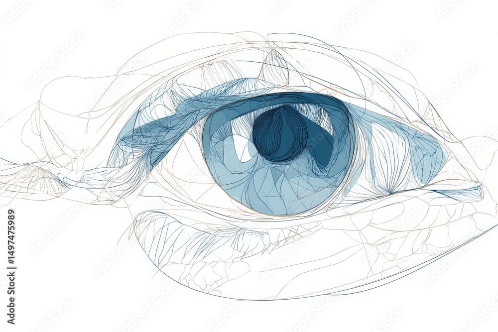 Poster close-up view of a beautifully designed blue eye with intricate line work capturing the essence of h