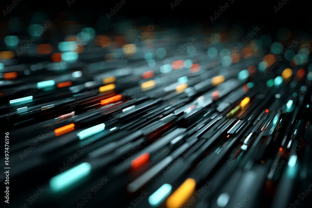 Poster colorful light streams creating an abstract digital landscape at night