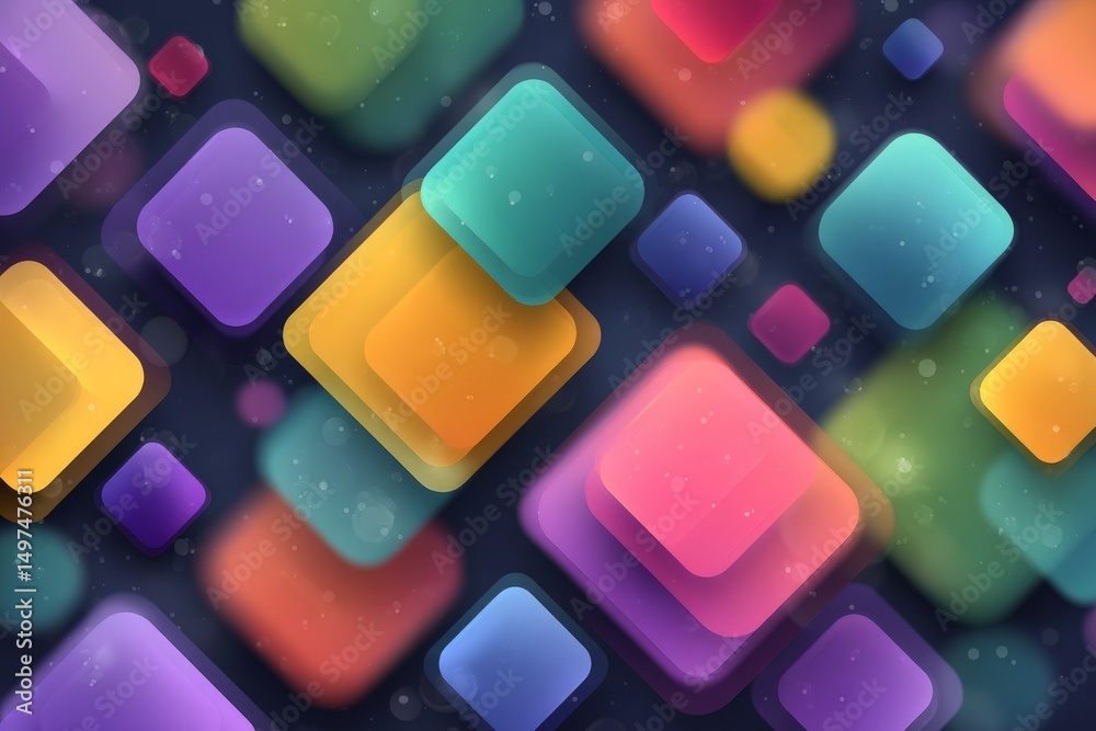 Poster Colorful geometric shapes create a vibrant abstract background with depth and movement