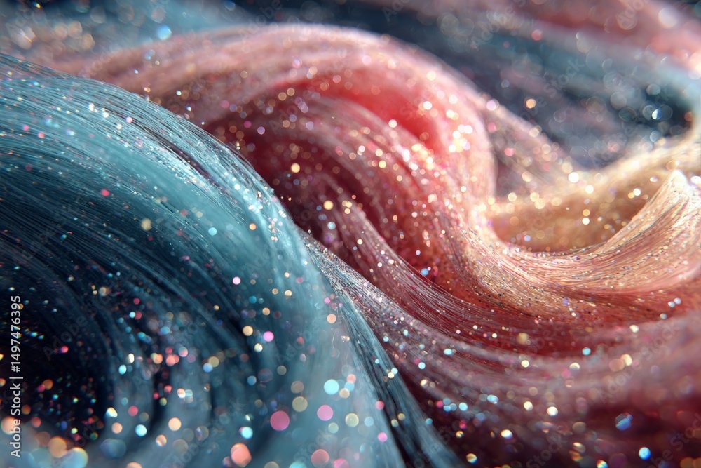 Poster Swirls of vibrant colors and glimmering particles creating an abstract art piece displaying beauty and movement