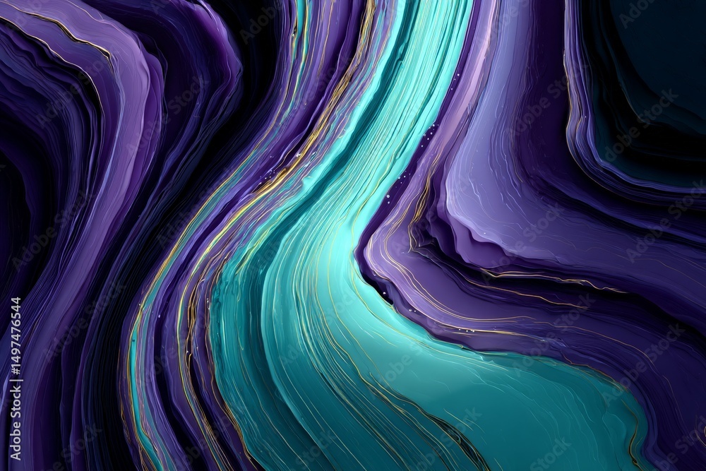 Poster colorful abstract design with swirling patterns in shades of purple and turquoise