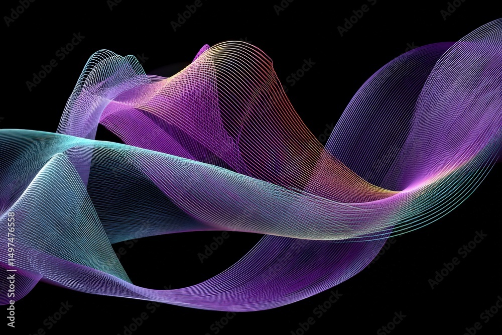 Poster Colorful wave patterns create a mesmerizing visual display of abstract art in a dark background