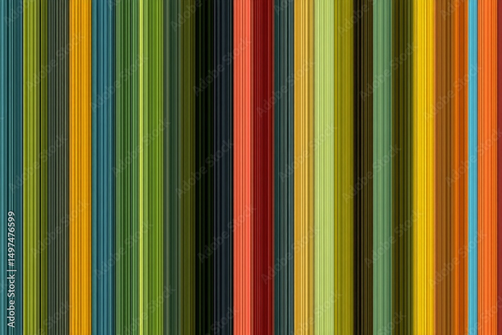 Poster Colorful vertical stripes create an abstract pattern reflecting light and depth in an artistic style