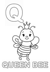 Alphabet Coloring Page for Kids. Children's Coloring Activity sheet. Cute Queen Bee Illustration to Color.	