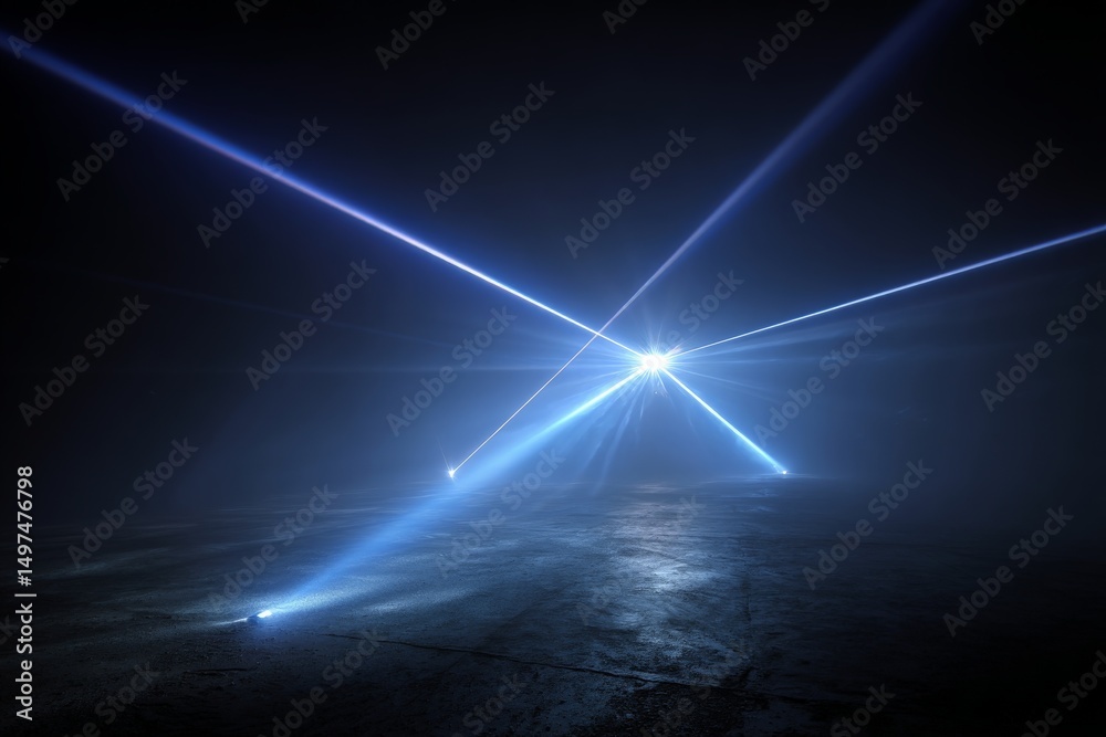 Poster Dramatic light beams create a captivating atmosphere in a dark space during an artistic event