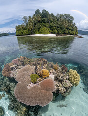 Tropical Island Paradise Vibrant Coral Reef and Lush Island Landscape