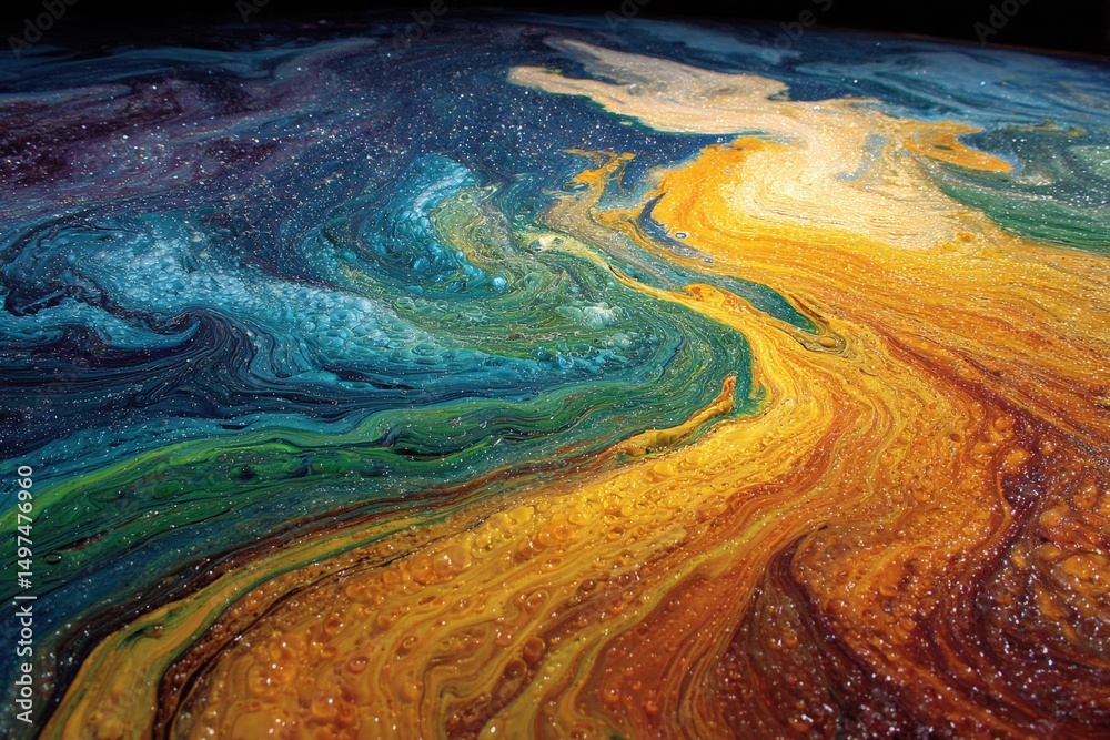 Poster vibrant abstract art showcases flowing colors and textures in swirling patterns
