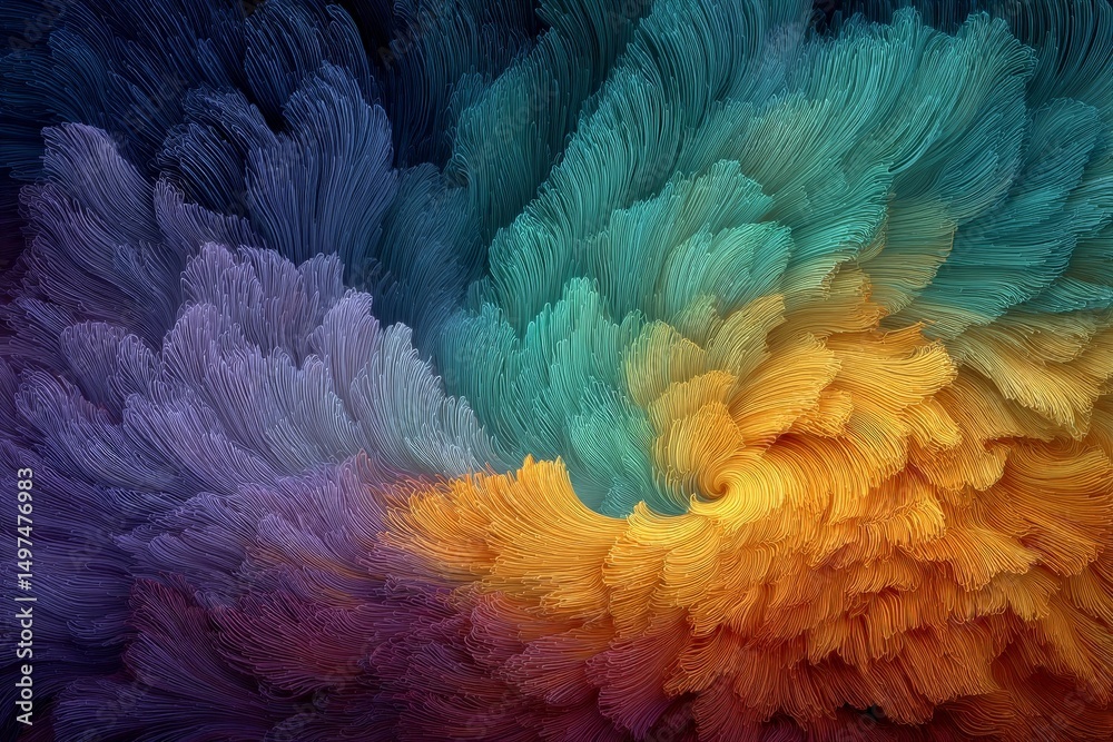 Poster Vibrant abstract swirls of color create a dynamic visual experience with intricate patterns in a digital design
