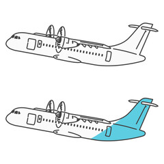 イラスト素材:地方空港や離島を繋ぐプロペラ旅客機。離陸・巡行状態 (自由に色変更OK!)