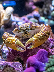 Magnificent Crab in Vibrant Coral Reef Aquarium
