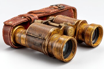 Vintage brass binoculars with leather case showcasing detailed craftsmanship and historical charm