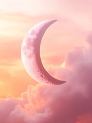 Dreamy Pink Crescent Moon in a Pastel Sky Celestial Art