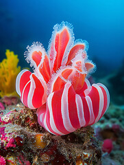 Striped Sea Creature Underwater Photography Vibrant Pink and White Invertebrate