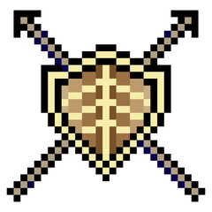 Shield and spear in pixel art style
