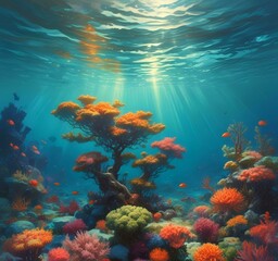 Obraz premium Illustration of underwater coral environment.