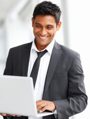 young indian businessman using laptop