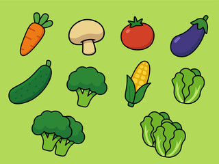 Fresh Healthy Vegetable Flat Illustration Set