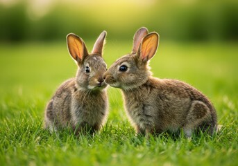 Fototapeta premium Two adorable rabbits in grass