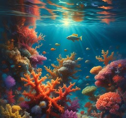 Fototapeta premium Illustration of underwater coral environment.