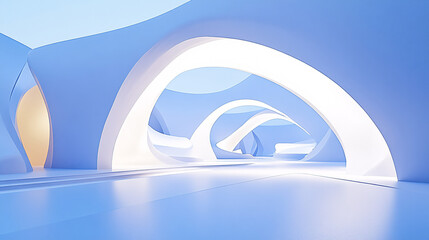 Abstract Architectural Design Serene Blue Curves and Glowing Arches