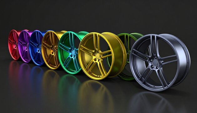 Bunte Felgen in zwei Reihen