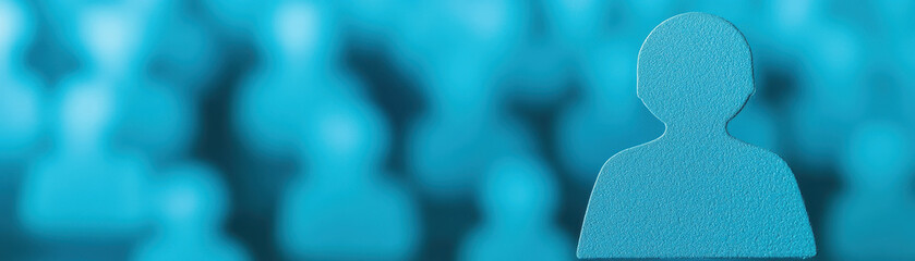 Blue silhouette stands out against blurred background of similar shapes, creating striking visual effect. This banner design