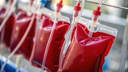 Red Blood Bags for Donation and Transfusion in Medical Hospital Setting