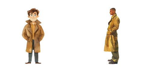 man wearing trench coat watercolor vector illustration