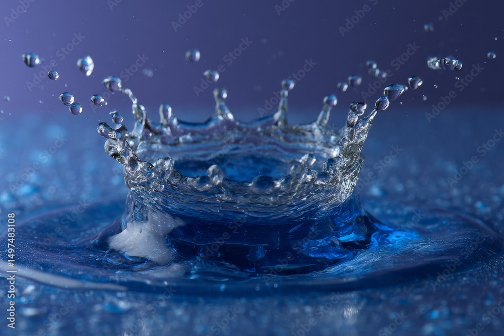 Poster Water splash creates mesmerizing droplets in dynamic display of motion and beauty in a creative artistic setting