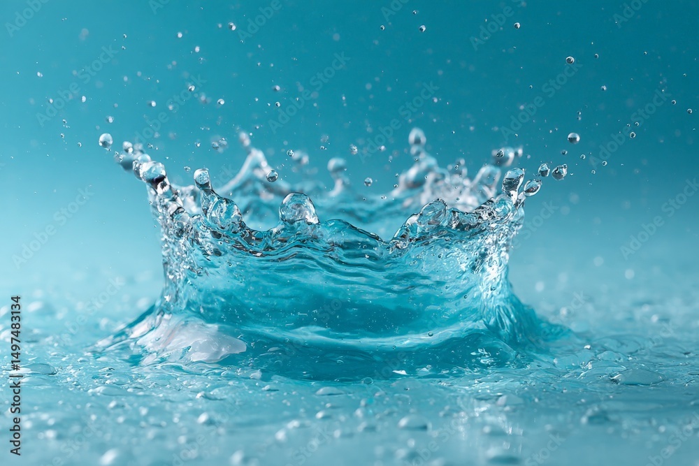 Poster water splash creates mesmerizing patterns in bright turquoise background during daylight