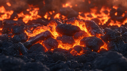 Glowing Hot Lava Rocks Volcanic Eruption Close-Up
