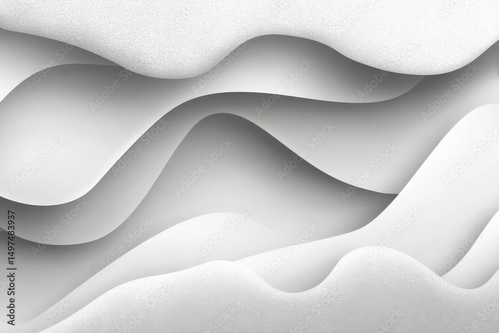Poster Abstract design featuring layered white waves creating a sense of depth and texture in a minimalist style