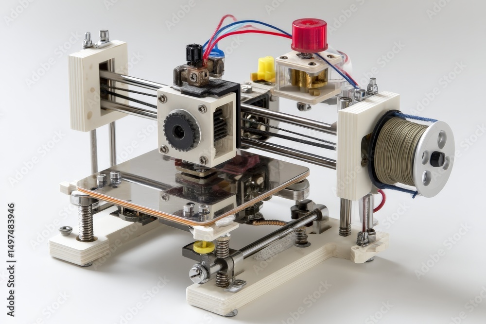 Aufkleber Small 3D printer with multiple components ready for precise printing in a workshop setting
