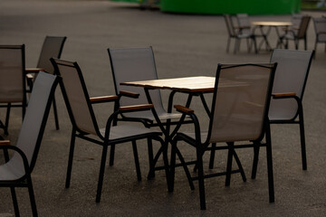 Metal Garden Furniture in Empty Outdoor Restaurant Setting
