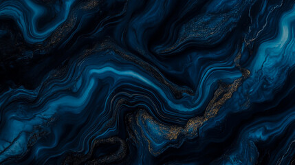 Obraz premium Elegant black and blue marble stone texture with intricate fossil imprints highly detailed natural patterns high contrast veins wet polished surface ultra realistic close up 8k resolution.