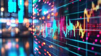 Obraz premium Evening hour trends captured in a colorful stock market graph.