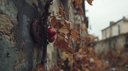 Autumnal Berries on Weathered Wall A Close-Up of Nature's Resilience