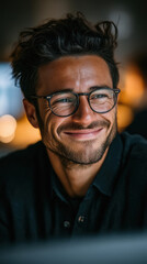 man using eye glasses while using laptop