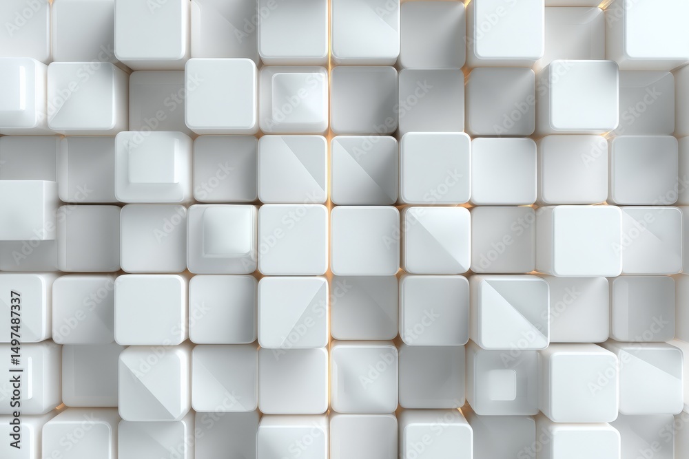 Poster White cubes arranged in a geometric pattern create a modern abstract design in a digital environment