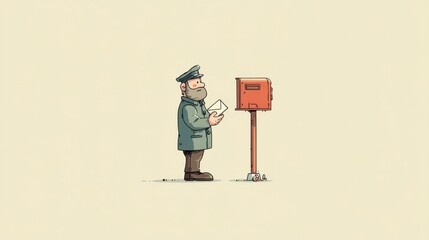 Mailman with Letter at Vintage Mailbox