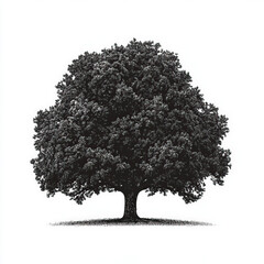 Fototapeta premium oak tree silhouette , black and white illustration isolated on white background