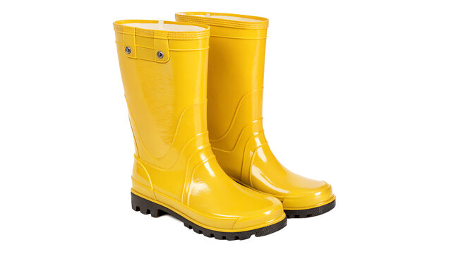 yellow wellington boots isolated on transparent background