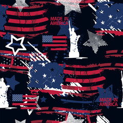 Hand drawn seamless american pattern  with lips for sport textile, clothes, wrapping paper. Independence repeated Background
