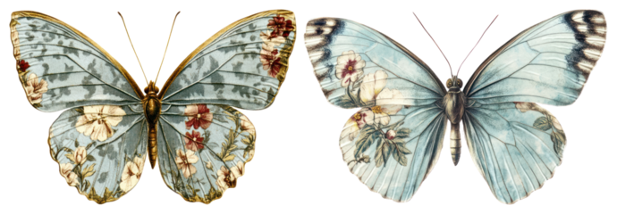PNG Illustration of two butterflies with floral patterns Butterflies, floral collage element set on transparent background.