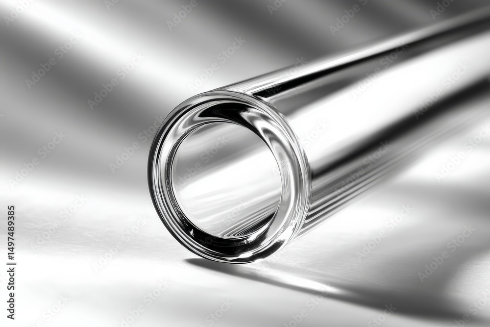 Poster clear glass tube resting on a smooth surface illuminated by soft light creates an elegant minimalist