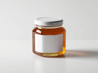 Blank label honey jar mockup on white background.