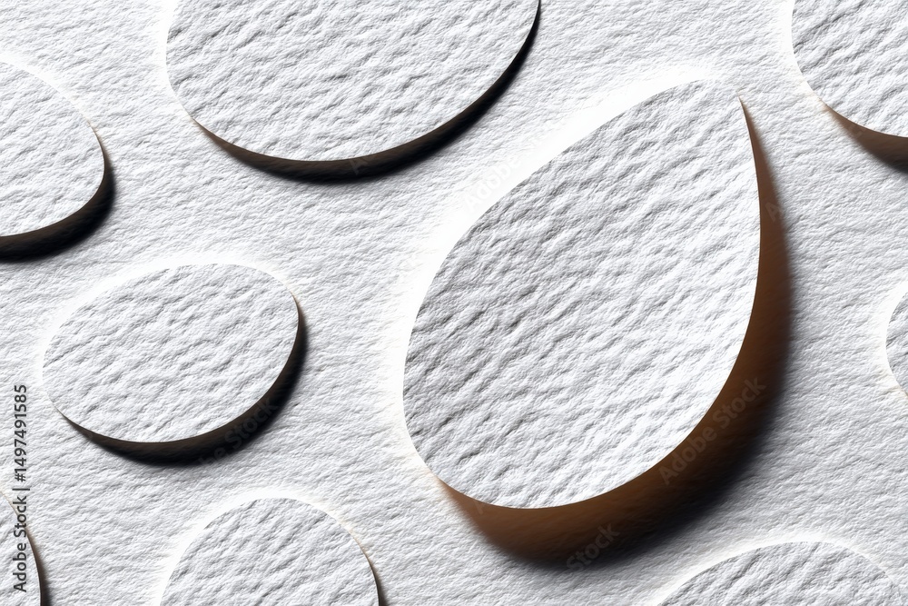 Poster Textured droplets create an artistic pattern on white paper in a close-up photo taken in a bright studio setting