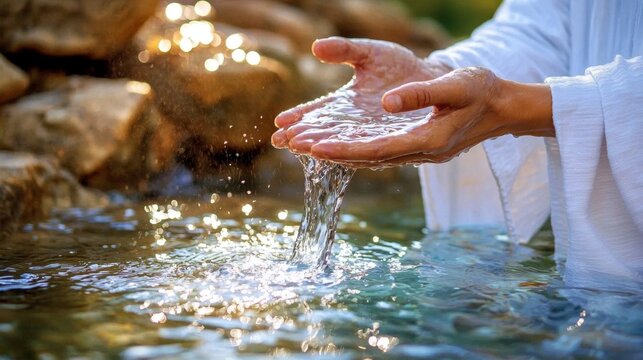 Jesus symbolizes the source of life as he pours pure living waters.