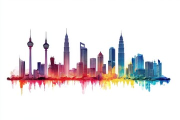 Obraz premium City skyline watercolor illustration on white background
