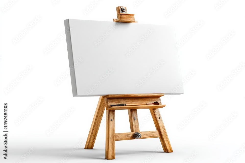 Poster Empty canvas on wooden easel waiting for creative expression in an art studio